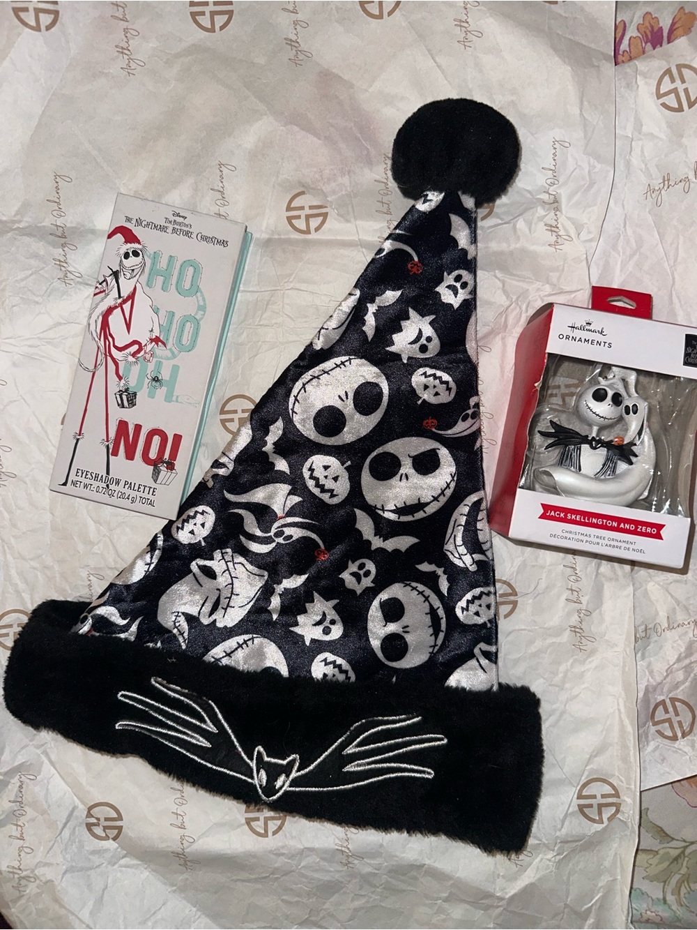 Nightmare Before Christmas Black & White Jack Skellington Pom Santa Hat